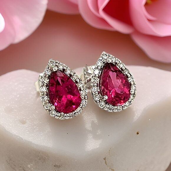 Natural Pink Tourmaline Diamond Earrings 14k WG 2.02 TCW Certified $3,950 211890 - Picture 7 of 16